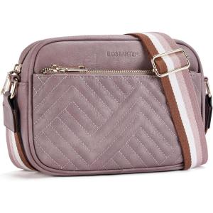 imageBOSTANTEN Quilted Crossbody Bags for Women Vegan Leather Purses Small Shoulder Handbags with Wide StrapPurple