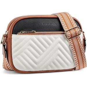 imageBOSTANTEN Quilted Crossbody Bags for Women Vegan Leather Purses Small Shoulder Handbags with Wide StrapQbeige With Black With Brown
