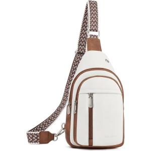 imageBOSTANTEN Sling Bag Cross Body Bag Trendy Leather Crossbody Purse Chest Bag with Adjustable Guitar Strap for TravelBeige