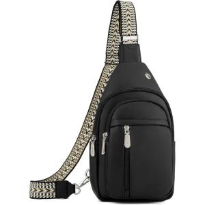 imageBOSTANTEN Sling Bag Cross Body Bag Trendy Leather Crossbody Purse Chest Bag with Adjustable Guitar Strap for TravelBlack