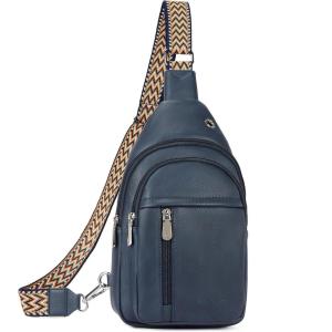 imageBOSTANTEN Sling Bag Cross Body Bag Trendy Leather Crossbody Purse Chest Bag with Adjustable Guitar Strap for TravelBlue