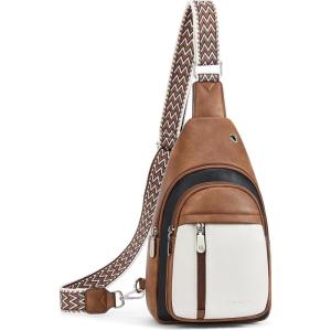 imageBOSTANTEN Sling Bag Cross Body Bag Trendy Leather Crossbody Purse Chest Bag with Adjustable Guitar Strap for TravelBrown With Blackwhite