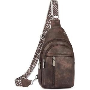 imageBOSTANTEN Sling Bag Cross Body Bag Trendy Leather Crossbody Purse Chest Bag with Adjustable Guitar Strap for TravelCoffee