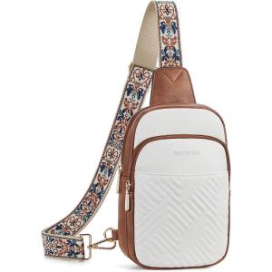 imageBOSTANTEN Sling Bag Quilted Crossbody Bags for Women Cross Body Purse Leather Fanny Pack with Adjustable Guitar StrapAbeige