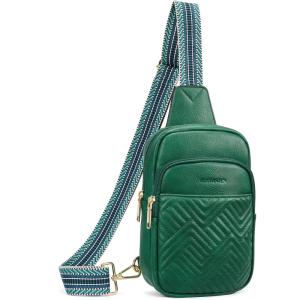 imageBOSTANTEN Sling Bag Quilted Crossbody Bags for Women Cross Body Purse Leather Fanny Pack with Adjustable Guitar StrapAgreen