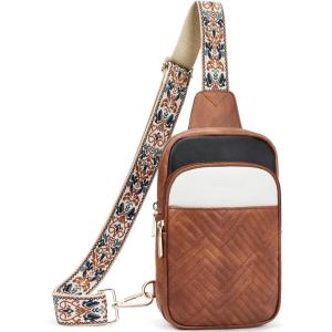 imageBOSTANTEN Sling Bag Quilted Crossbody Bags for Women Cross Body Purse Leather Fanny Pack with Adjustable Guitar StrapAmulticolor
