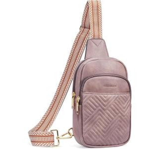 imageBOSTANTEN Sling Bag Quilted Crossbody Bags for Women Cross Body Purse Leather Fanny Pack with Adjustable Guitar StrapApurple