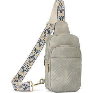 imageBOSTANTEN Sling Bag Quilted Crossbody Bags for Women Cross Body Purse Leather Fanny Pack with Adjustable Guitar StrapAtwilight Grey