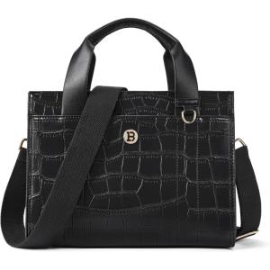 imageBOSTANTEN Small Tote Bag for Women Crossbody Trendy Purses Vegan Leather Satchel Handbags with Shoulder StrapBlack