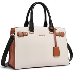 imageBOSTANTEN Women Leather Handbag Designer Satchel Purses Top Handle Shoulder Totes Crossbody BagA01beige With Brown