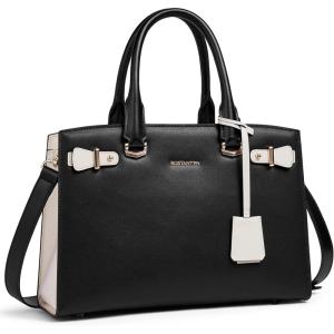 imageBOSTANTEN Women Leather Handbag Designer Satchel Purses Top Handle Shoulder Totes Crossbody BagA03black With White