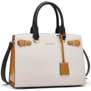 imageBOSTANTEN Women Leather Handbag Designer Satchel Purses Top Handle Shoulder Totes Crossbody BagA04apricot With Yellow