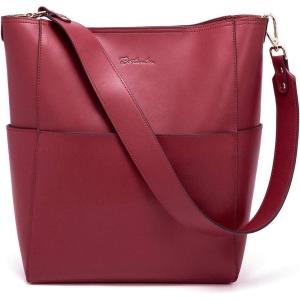 imageBOSTANTEN Womens Leather Designer Handbags Tote Purses Shoulder Bucket BagsA07wine Red