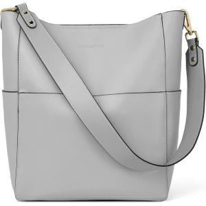 imageBOSTANTEN Womens Leather Designer Handbags Tote Purses Shoulder Bucket BagsA13classic Grey