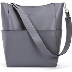imageBOSTANTEN Womens Leather Designer Handbags Tote Purses Shoulder Bucket BagsA14dark Grey