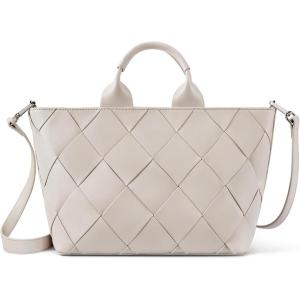 imageBOSTANTEN Woven Tote Bag for Women Top Handle Purses and Handbags Shoulder Crossbody Purse With ZipperLight Grey