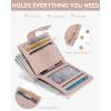 imageBOSTANTEN Slim Wallet for Women Small RFID Blocking Credit Card Holder Leather Bifold Wallets with Zipper Coin Pocket BeigeBrownPink