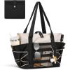 imageBOSTANTEN Travel Tote Bag for Women Foldable Gym Bag Beach Bag Sports Bag Waterproof Shoping Bag with Zipper SleeveAblack With Offwhite