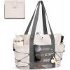 imageBOSTANTEN Travel Tote Bag for Women Foldable Gym Bag Beach Bag Sports Bag Waterproof Shoping Bag with Zipper SleeveAoffwhite With Gray