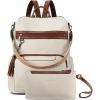 imageBOSTANTEN Leather Laptop Backpack for Women Designer Travel Backpack with Laptop Compartment Ladies Computer Shoulder Bags BeigeBrownBeigebrown