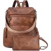 imageBOSTANTEN Leather Laptop Backpack for Women Designer Travel Backpack with Laptop Compartment Ladies Computer Shoulder Bags BeigeBrownBrown