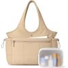 imageBOSTANTEN Puffer Tote Bag for Women Travel Tote Bag with Trolley Sleeve Lightweight Quilted Laptop Nurse Bag with ZipperKhaki