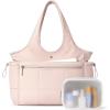 imageBOSTANTEN Puffer Tote Bag for Women Travel Tote Bag with Trolley Sleeve Lightweight Quilted Laptop Nurse Bag with ZipperPink