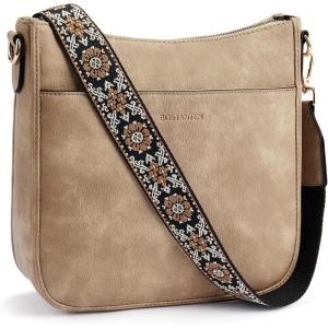 imageBOSTANTEN Crossbody Bags for Women Trendy Vegan Leather Hobo Purses Shoulder Handbags With Wide Shoulder StrapA07light Brown