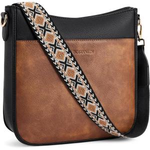 imageBOSTANTEN Crossbody Bags for Women Trendy Vegan Leather Hobo Purses Shoulder Handbags With Wide Shoulder StrapA12black With Brown