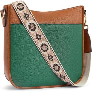 imageBOSTANTEN Crossbody Bags for Women Trendy Vegan Leather Hobo Purses Shoulder Handbags With Wide Shoulder StrapA13brown With Green