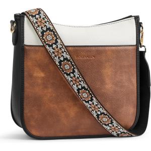imageBOSTANTEN Crossbody Bags for Women Trendy Vegan Leather Hobo Purses Shoulder Handbags With Wide Shoulder StrapA15brown White With Black