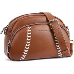 imageBOSTANTEN Crossbody Purses for Women Small Shoulder Bag Vegan Leather Baseball Handbags with Adjustable StrapBeige With Brown
