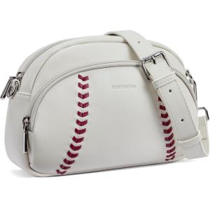 imageBOSTANTEN Crossbody Purses for Women Small Shoulder Bag Vegan Leather Baseball Handbags with Adjustable StrapBeige With Red