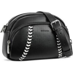 imageBOSTANTEN Crossbody Purses for Women Small Shoulder Bag Vegan Leather Baseball Handbags with Adjustable StrapBlack With Beige