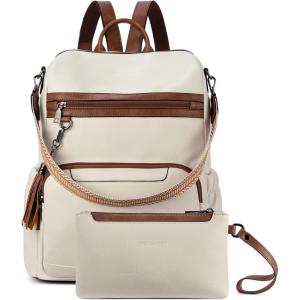 imageBOSTANTEN Leather Laptop Backpack for Women Designer Travel Backpack with Laptop Compartment Ladies Computer Shoulder Bags BeigeBrownBeigebrown