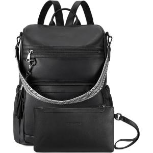 imageBOSTANTEN Leather Laptop Backpack for Women Designer Travel Backpack with Laptop Compartment Ladies Computer Shoulder Bags BeigeBrownBlack