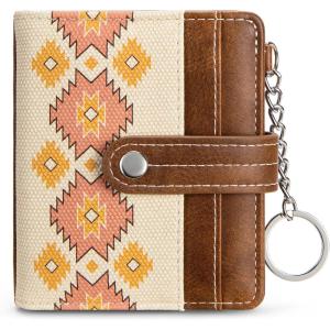 imageBOSTANTEN Slim Wallet for Women Small RFID Blocking Credit Card Holder Leather Bifold Wallets with Zipper Coin Pocket BeigeBrownVintageApricot