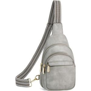 imageBOSTANTEN Small Sling Bag for Women Leather Crossbody Bags Fanny Pack Chest Bag for Travel4twilight Grey