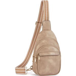 imageBOSTANTEN Small Sling Bag for Women Leather Crossbody Bags Fanny Pack Chest Bag for Travel7light Brown
