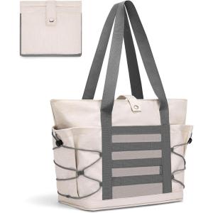 imageBOSTANTEN Travel Tote Bag for Women Foldable Gym Bag Beach Bag Sports Bag Waterproof Shoping Bag with Zipper SleeveAoffwhite With Gray