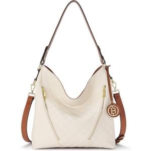 imageBOSTANTEN Women Leather Handbag Designer Large Hobo Purses Shoulder Bag BrownA06white