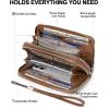 imageBOSTANTEN Wallets for Women Leather RFID Double Zipper Around Credit Card Holder Large Capacity Wristlet Clutch WalletApricotbrown Floral