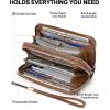 imageBOSTANTEN Wallets for Women Leather RFID Double Zipper Around Credit Card Holder Large Capacity Wristlet Clutch WalletBrown
