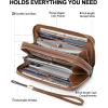 imageBOSTANTEN Wallets for Women Leather RFID Double Zipper Around Credit Card Holder Large Capacity Wristlet Clutch WalletGreenbrown Floral