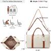 imageBOSTANTEN Weekender Bags for Women Leather Duffle Bag for Travel Overnight Duffel Carry on Large Tote with Trolley Sleeve and Luggage TagBeigeBrown