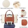 imageBOSTANTEN Weekender Bags for Women Leather Duffle Bag for Travel Overnight Duffel Carry on Large Tote with Trolley Sleeve and Luggage TagBeigeBrown
