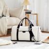 imageBOSTANTEN Weekender Bags for Women Leather Duffle Bag for Travel Overnight Duffel Carry on Large Tote with Trolley Sleeve and Luggage TagWhite  Black