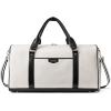 imageBOSTANTEN Weekender Bags for Women Leather Duffle Bag for Travel Overnight Duffel Carry on Large Tote with Trolley Sleeve and Luggage TagWhite  Black