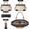 imageBOSTANTEN Womens Briefcase Leather Laptop Bag for Women 156 inch Computer Bag Messenger Business Work ToteBeige With Black