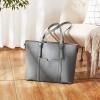 imageBOSTANTEN Womens Leather Laptop Tote Office Shoulder Handbag Vintage Briefcase 156 inch Computer Work PurseLcross Pattern Gray